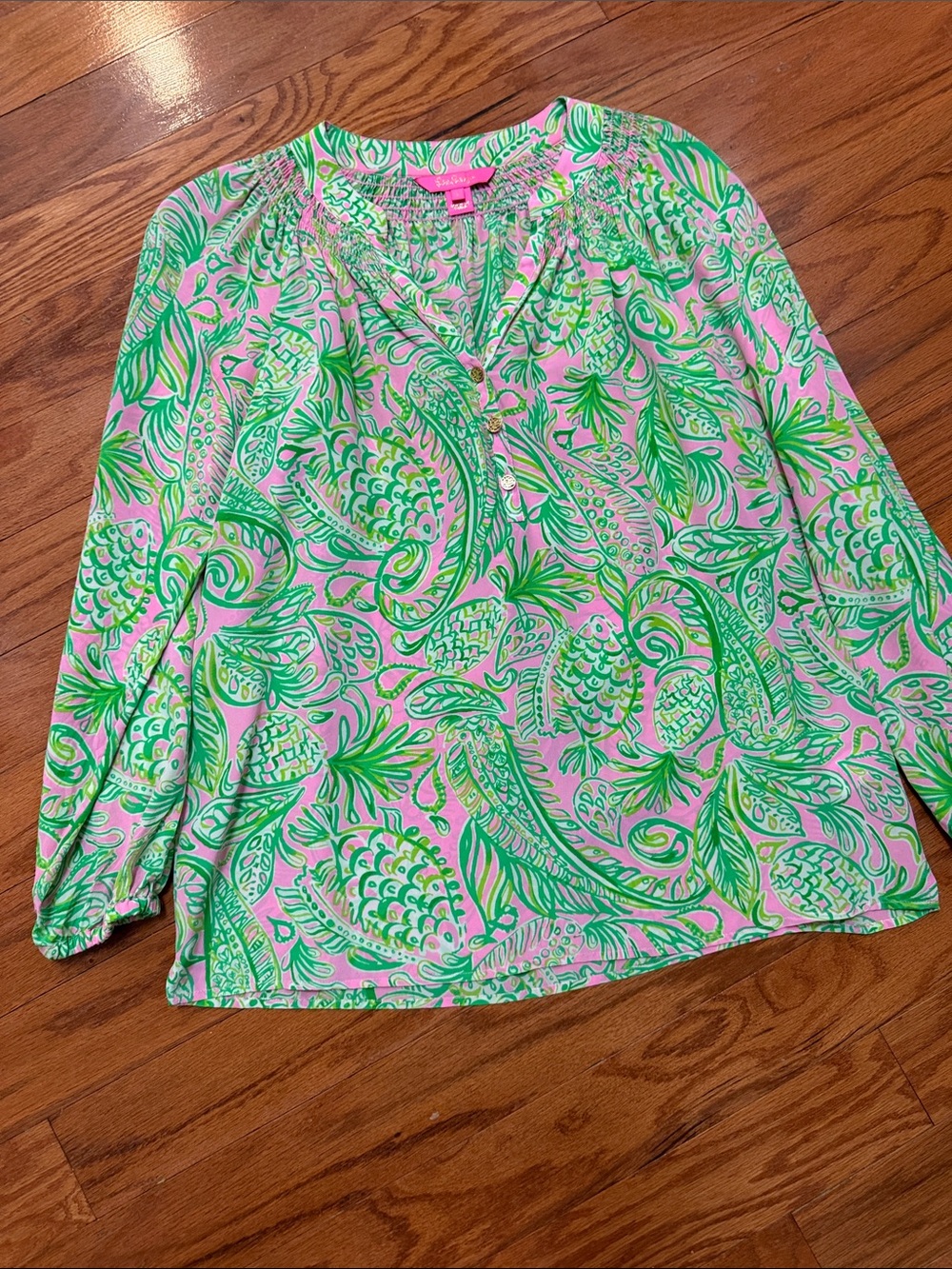 Lilly Pulitzer Pink Elsa blouse  with Green Paisley Print